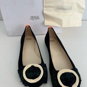 Frances Valentine Black Ballet Flats with Gold Circle Detail